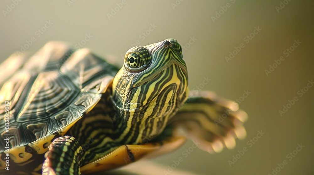 Close-up of a Curious Turtle Bathed in Soft Natural Light with Minimalist Background Close-up of a Curious Turtle Bathed in Soft Natural Light with Minimalist Background
