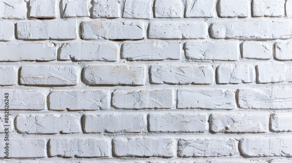 Fototapeta premium A white painted brick wall showing texture and pattern, perfect for backgrounds, wallpapers, or design inspirations.