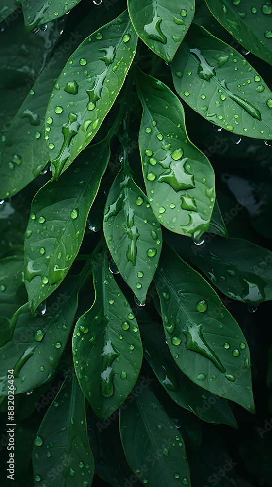 Digital green leaves and water drops poster mobile background Digital green leaves and water drops poster mobile background