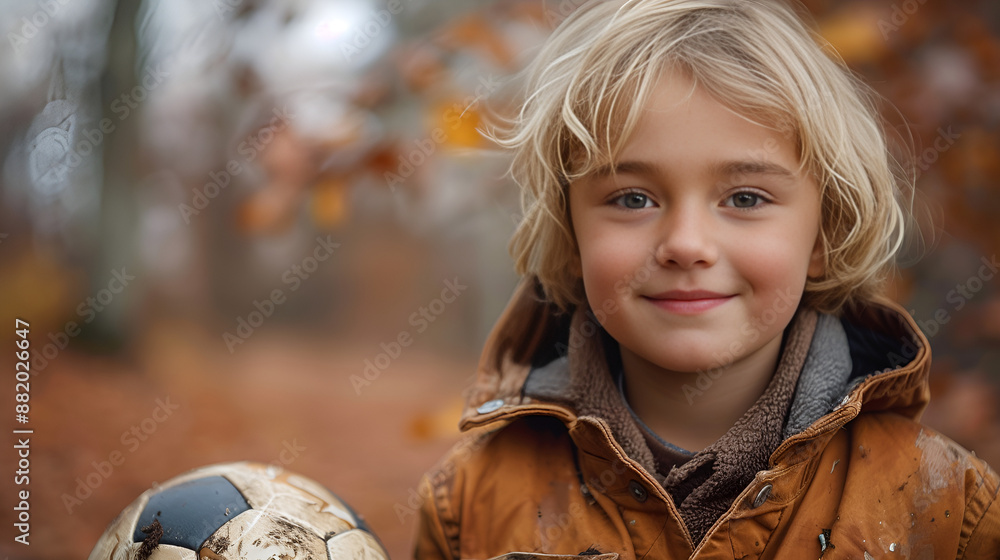 Portrait of a little boy on the background of a soccer field Portrait of a little boy on the background of a soccer field