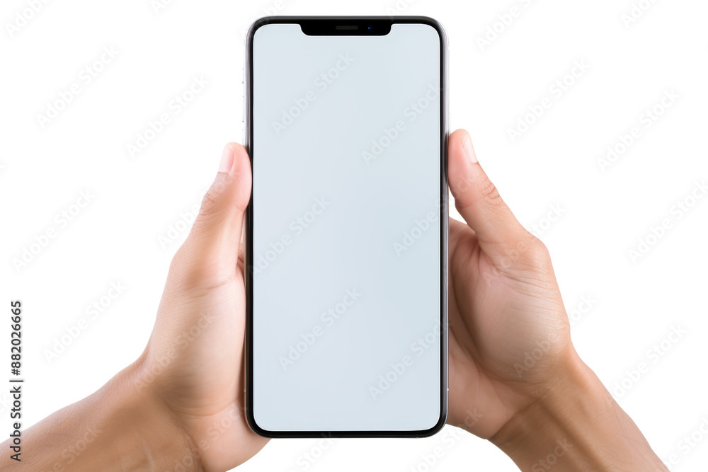 Hand using transparent screen smartphone for video call Isolated on white background Hand using transparent screen smartphone for video call Isolated on white background