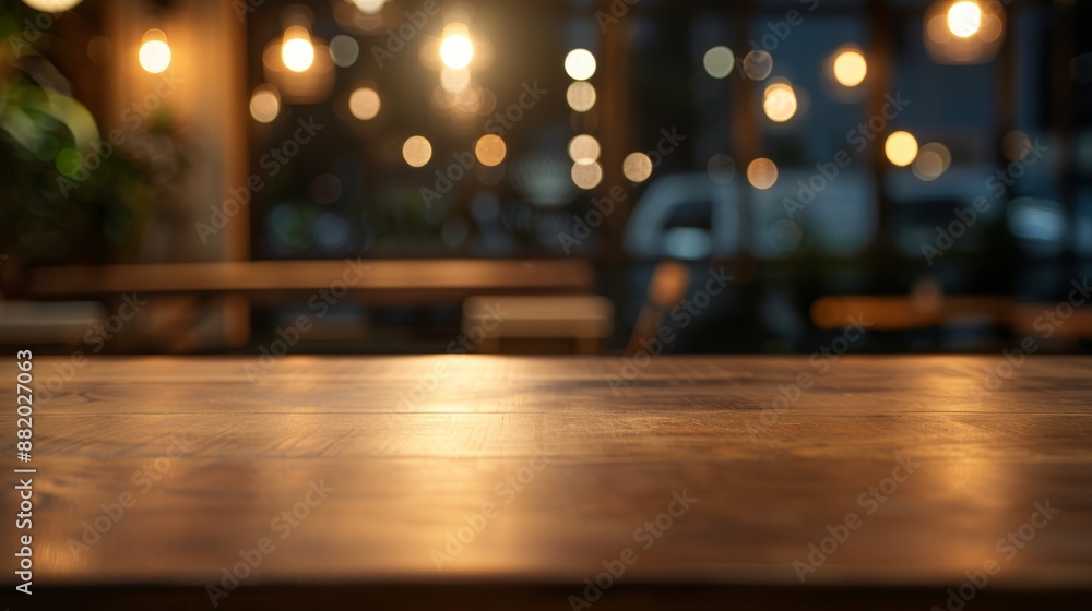 Empty tabletop in a cozy coffee shop at night with a defocused background. Ideal for concepts related to relaxation, evening ambiance, and social gatherings Empty tabletop in a cozy coffee shop at night with a defocused background. Ideal for concepts related to relaxation, evening ambiance, and social gatherings