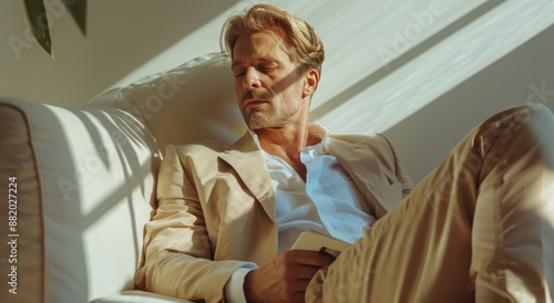 Man Relaxing in a Chair With Sunlight Streaming Through a Window