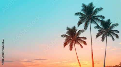 Picturesque tropical sunset scene with serene sky and silhouetted palm trees  perfect for relaxation  vacations  and travel inspiration.