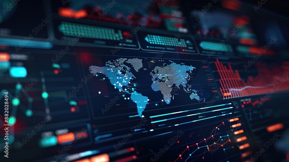Fototapeta premium Digital Transformation: Close-up of Business Application Displaying Global Internet Metrics