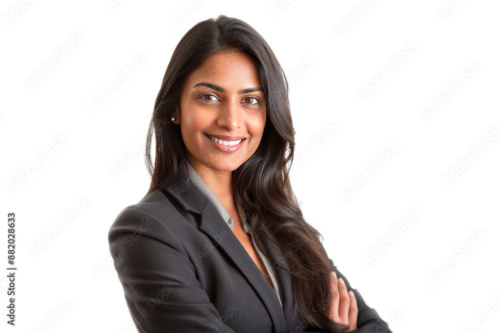 a smiling Indian businesswoman Demonstrate confidence, friendliness, and success. Isolated on white background a smiling Indian businesswoman Demonstrate confidence, friendliness, and success. Isolated on white background