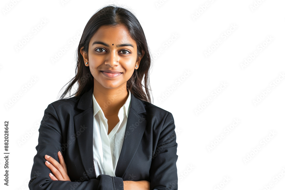 a smiling Indian businesswoman Demonstrate confidence, friendliness, and success. Isolated on white background a smiling Indian businesswoman Demonstrate confidence, friendliness, and success. Isolated on white background
