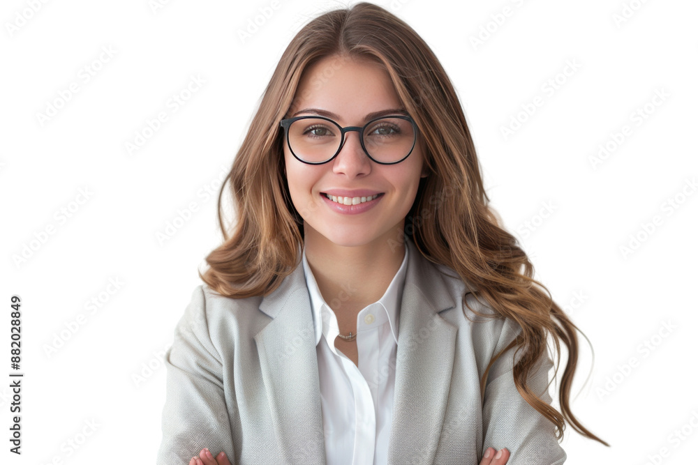 Photograph of a smiling Asian business woman Demonstrate confidence, friendliness, and success. Isolated on white background Photograph of a smiling Asian business woman Demonstrate confidence, friendliness, and success. Isolated on white background