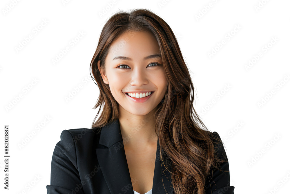 Photograph of a smiling Asian business woman Demonstrate confidence, friendliness, and success. Isolated on white background Photograph of a smiling Asian business woman Demonstrate confidence, friendliness, and success. Isolated on white background