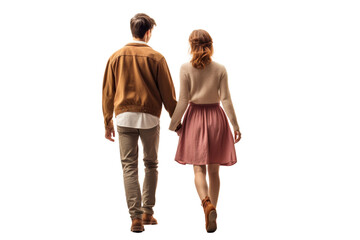Couple walking hand in hand conveys love and romance isolated on white background