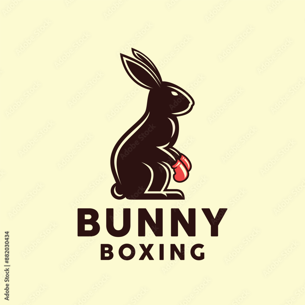 Fototapeta premium Rabbit Boxing Logo Vector, Fighter Emblem Icon Symbol, Bunny Mascot Creative Vintage Graphic Design