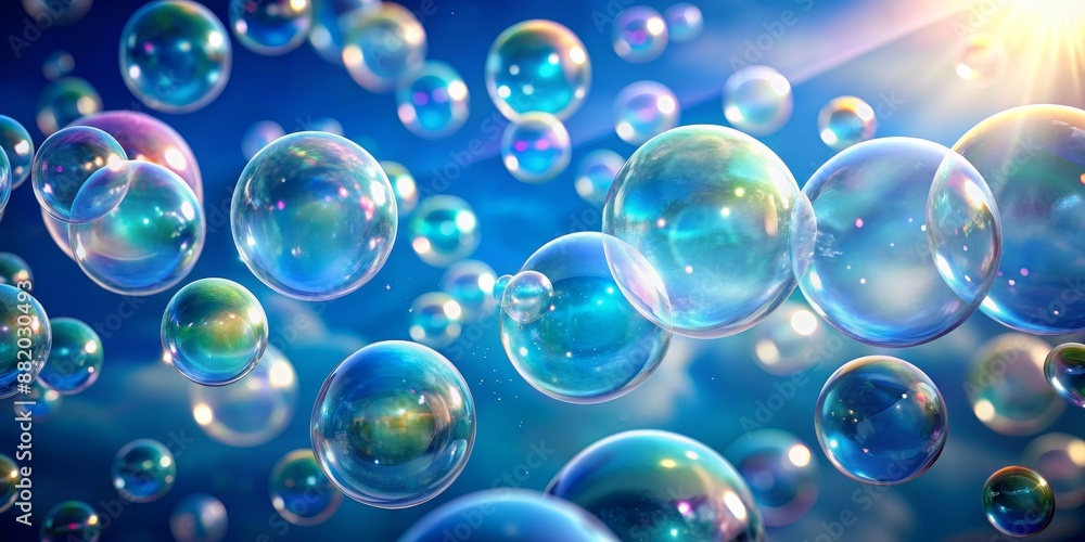 Floating Bubbles in a Blue Sky, Digital Art, Soap Bubbles, Light, Reflections, Blue Background, Bubbles Floating Bubbles in a Blue Sky, Digital Art, Soap Bubbles, Light, Reflections, Blue Background, Bubbles