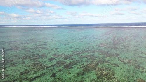 Drone View of Fiji Reef and Surf.  photo