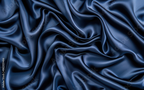 Luxurious navy blue silk fabric with elegant folds and smooth texture, perfect for backgrounds, fashion, and design projects.