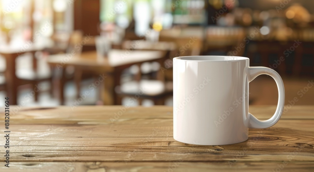 Empty space for product template. Blank mock-up cup in cafe. Coffee mug on table in restaurant. Empty space for product template. Blank mock-up cup in cafe. Coffee mug on table in restaurant.