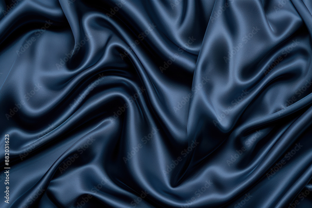 Obraz premium Elegant dark blue satin fabric with smooth, silky texture and luxurious drape, perfect for backgrounds and design projects, conveying richness and sophistication.
