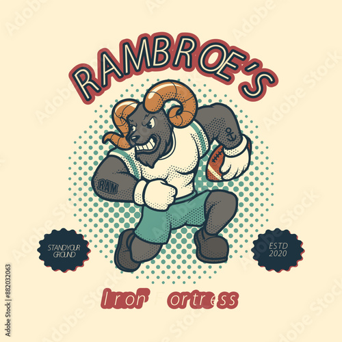 Ram Rugby Vintage And Retro Mascot Illustration