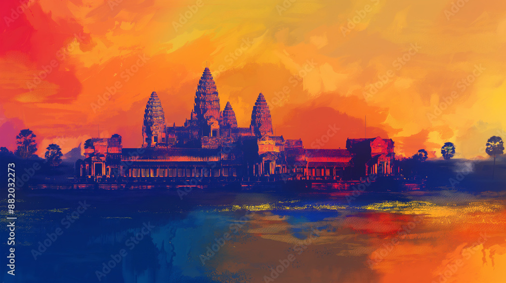 Naklejka premium Angkor Wat Painting isolation background, Illustration