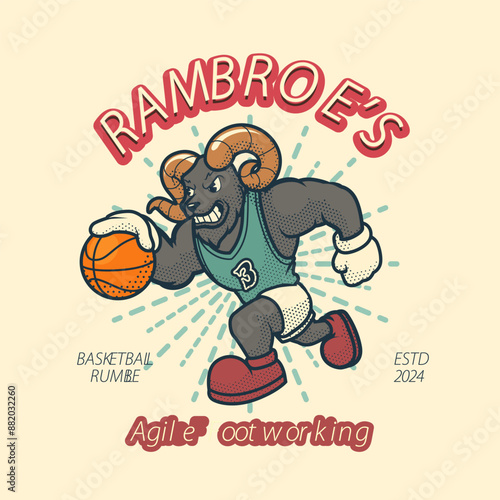 Ram Basketball Vintage And Retro Mascot Illustration