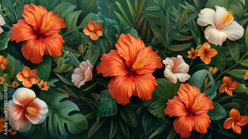 Wallpaper Mural Tropical Floral Composition with Orange and White Flowers Torontodigital.ca