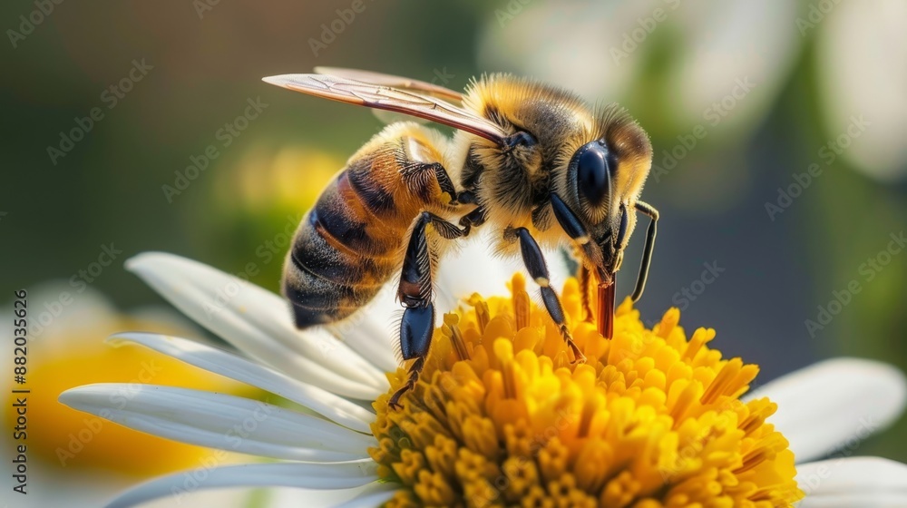 Honeybee Gathering Nectar on Daisy Honeybee Gathering Nectar on Daisy