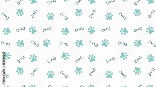 dog paw, cat paw print isolated on white background. 4k animated video seamless pattern