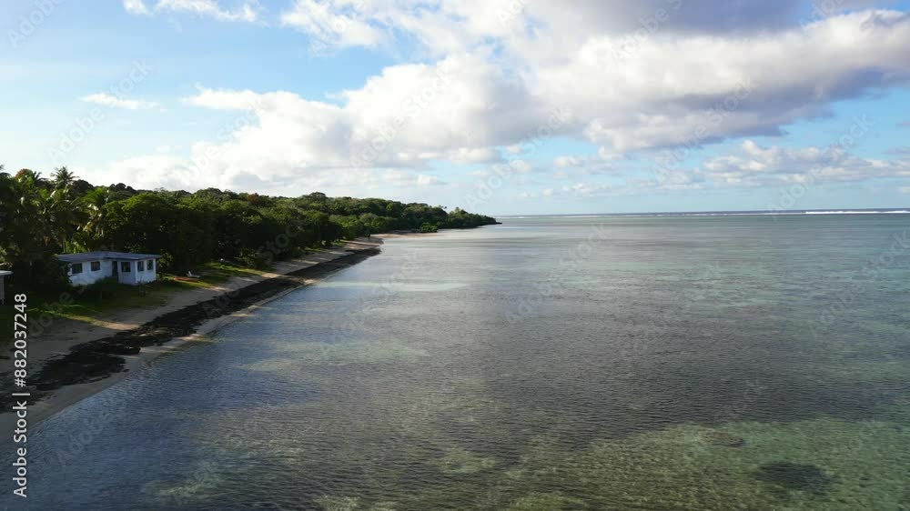 Drone View over a Fijian Beach and Reef. Drone View over a Fijian Beach and Reef.