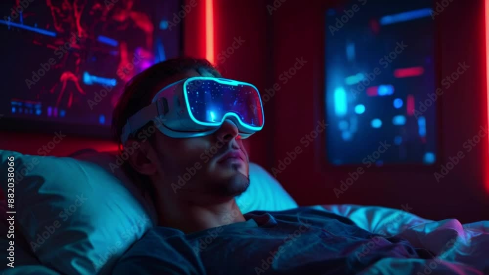 This is a video of a person wearing a virtual reality headset. The headset is covering their eyes and they appear to be lying down. This is a video of a person wearing a virtual reality headset. The headset is covering their eyes and they appear to be lying down.