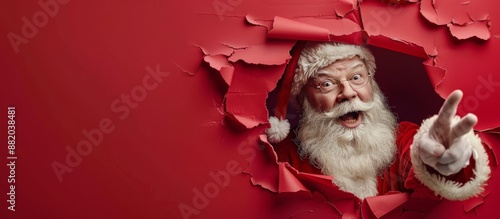 Happy Santa Claus Peeking Through Red Paper