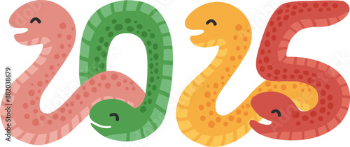 蛇の「2025」の年賀状数字素材
