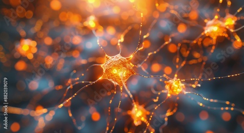 Abstract Digital Neuron With Glowing Lines and Particles