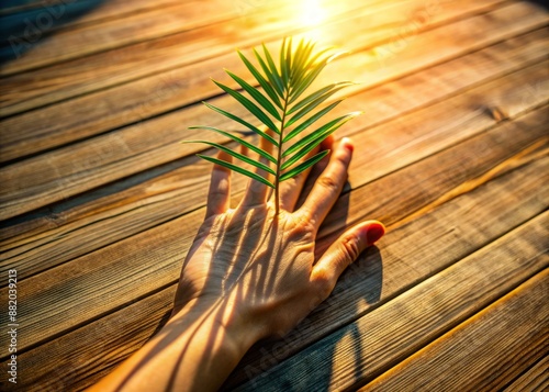 Delicate finger wraps around small palm, casting a gentle shadow on the sun-kissed wood floor, symbolizing unconditional love and tender guidance.