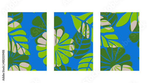 Set of 3 Botanical background. Abstract plant shapes. Minimalist illustration for printing on wall decorations.