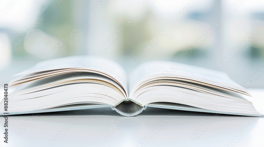 A book is open to a page with a white background A book is open to a page with a white background