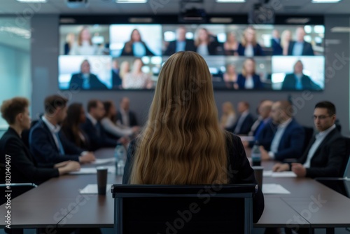 Businesswoman Leading Hybrid Virtual Meeting