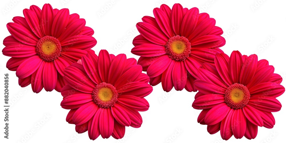 set of red daisy flowers, isolated, on a white background set of red daisy flowers, isolated, on a white background