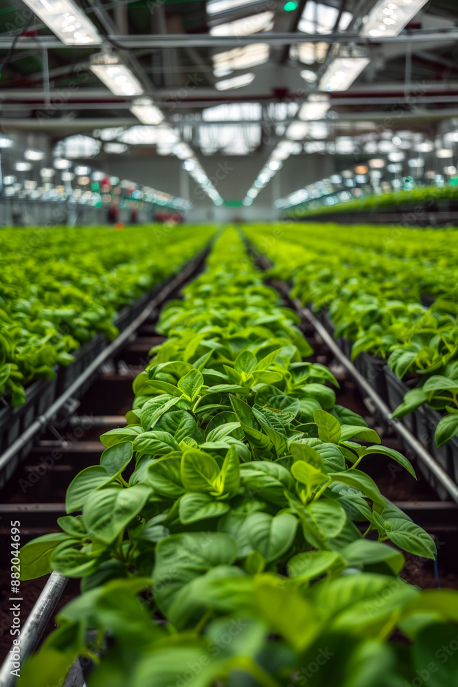 Aeroponic farming with fresh, healthy green lettuce plants in a modern greenhouse Aeroponic farming with fresh, healthy green lettuce plants in a modern greenhouse