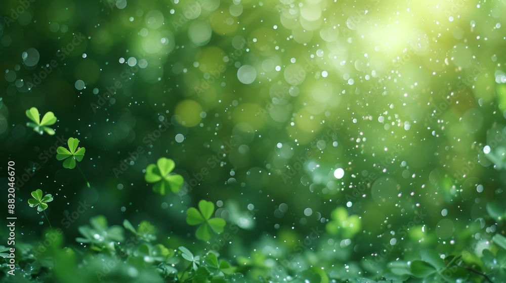 Clover Confetti with Green Bokeh Background