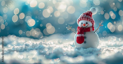 Cheerful Snowman in Winter Wonderland With Falling Snow