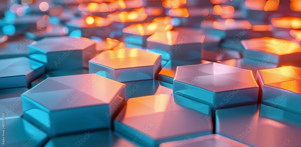 Abstract Hexagon Pattern With Orange and Blue Lights Abstract Hexagon Pattern With Orange and Blue Lights