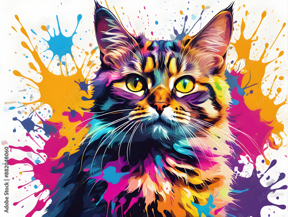 A Cat Depicted in Dynamic and Colorful Splash Art, An image of a cat in a vivid splash art style, Creative cat Illustration in Splash Art Style. A Cat Depicted in Dynamic and Colorful Splash Art, An image of a cat in a vivid splash art style, Creative cat Illustration in Splash Art Style.