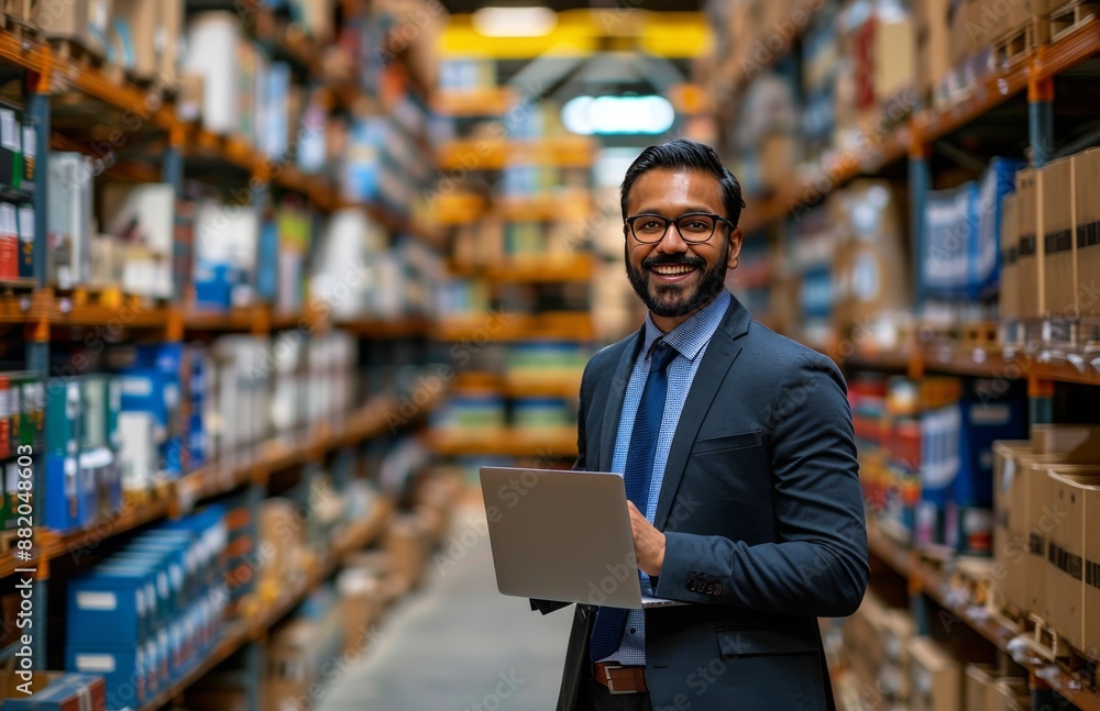 Smiling Warehouse Manager in a Busy Distribution Center Smiling Warehouse Manager in a Busy Distribution Center