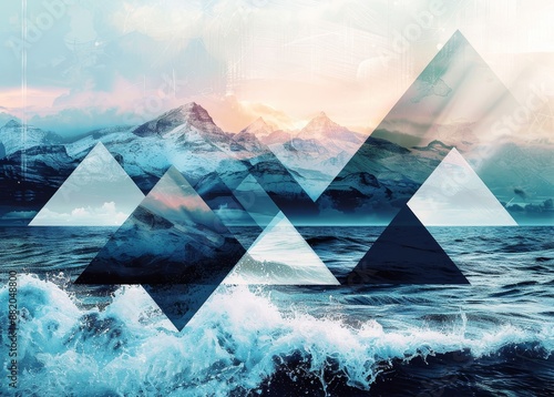 A geometric ocean background with waves and tides and geometry shapes