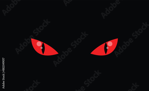Scary Red Monster Animal Eyes in Darkness. Evil creature or wild cat hunting in the night