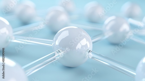 A cluster of white spheres are connected by thin glass tubes