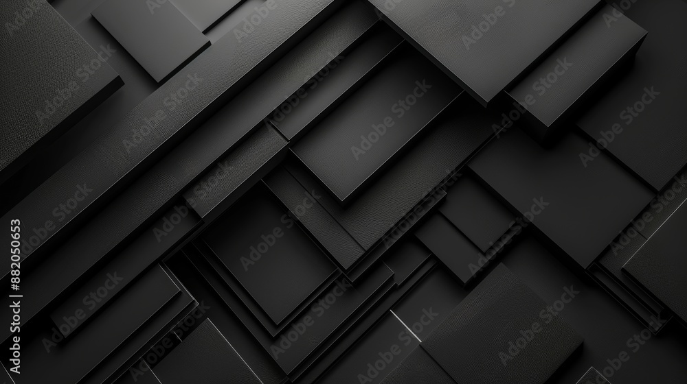 The design has a black background with a geometric structure made with simple futuristic shapes. The rendering is in 3D. The design has a black background with a geometric structure made with simple futuristic shapes. The rendering is in 3D.