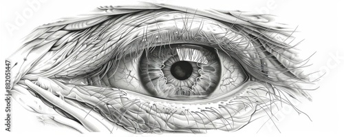 a human eye muscles clipart, detailed anatomy, medical illustration, grayscale, isolated on white background