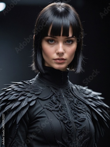 Fashion portrait in the style of a crow