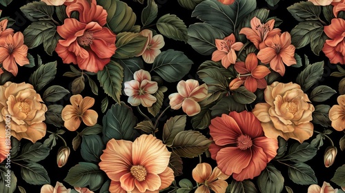 Wallpaper Mural Dark Floral Tapestry with Bold Blooms Torontodigital.ca