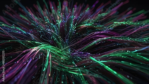 3D render seamless loop animation vibrant optical fiber purple and green color walpapper background photo